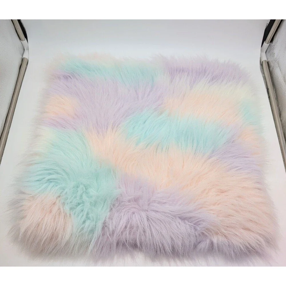 Pottery Barn Teen Faux Fur Rainbow Tie Die Pastel Shag Pillow Covers 18